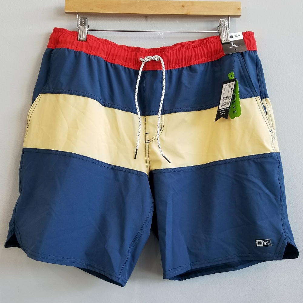 Men's Salty Crew Elastic Waist Beacons Board Shorts Swim Trunks NEW Size Large